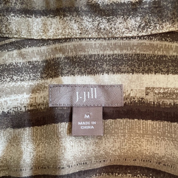 J. Jill 100% Silk Neutral Striped Pattern Long Sleeve Shirt Dress Women Size M - Picture 6 of 6